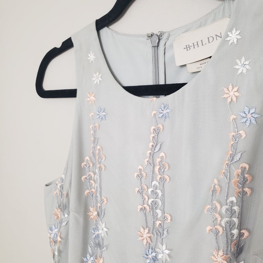BHLDN Parsons Dress Light Gray/Silver Dress with Floral Embroidery - Picture 6 of 11